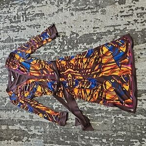 Tamsen silk/modal blend printed quarter button down belted dress